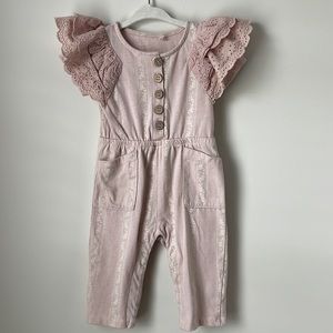 Jessica Simpson Baby Girl Pink Ruffle Jumpsuit Size 12M EUC